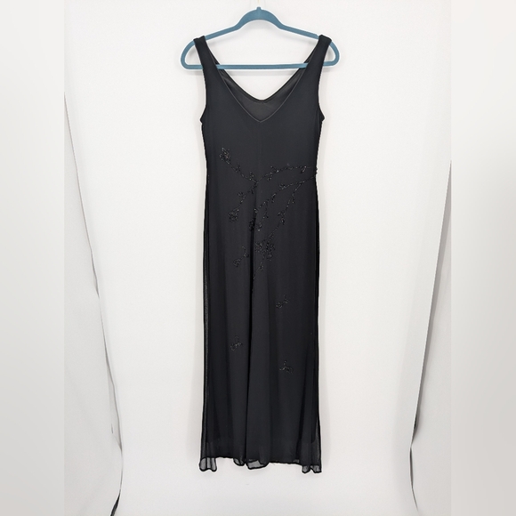 Vintage Y2K Stenay Mesh Beaded Black Evening Dress Size Large Cocktail Formal - Picture 9 of 14